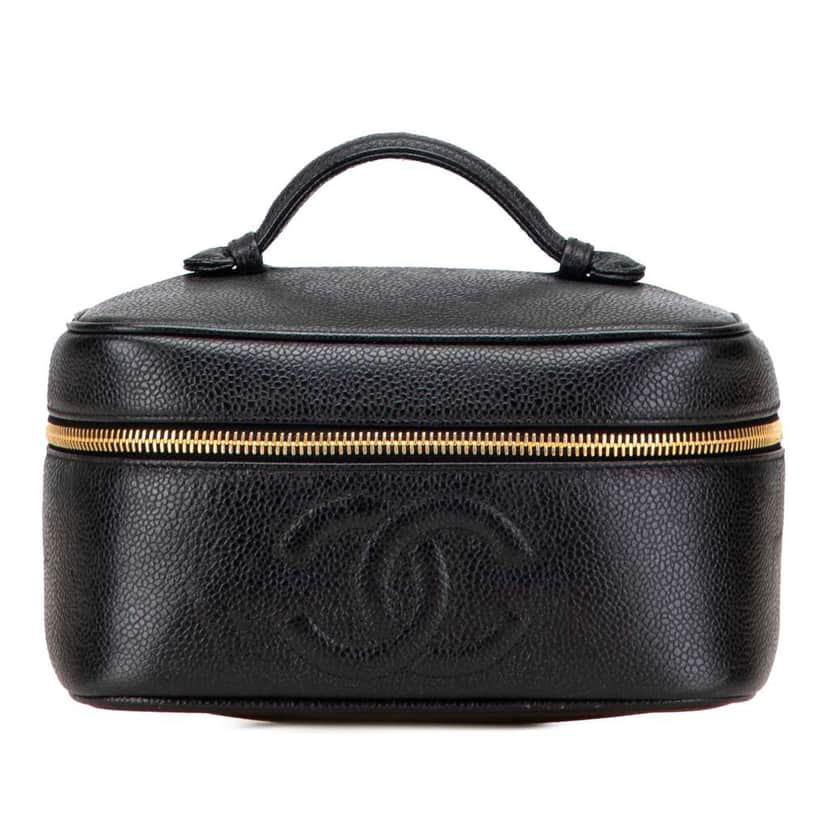 Chanel CC Caviar Vanity Case Black Leather Good condition - Front View