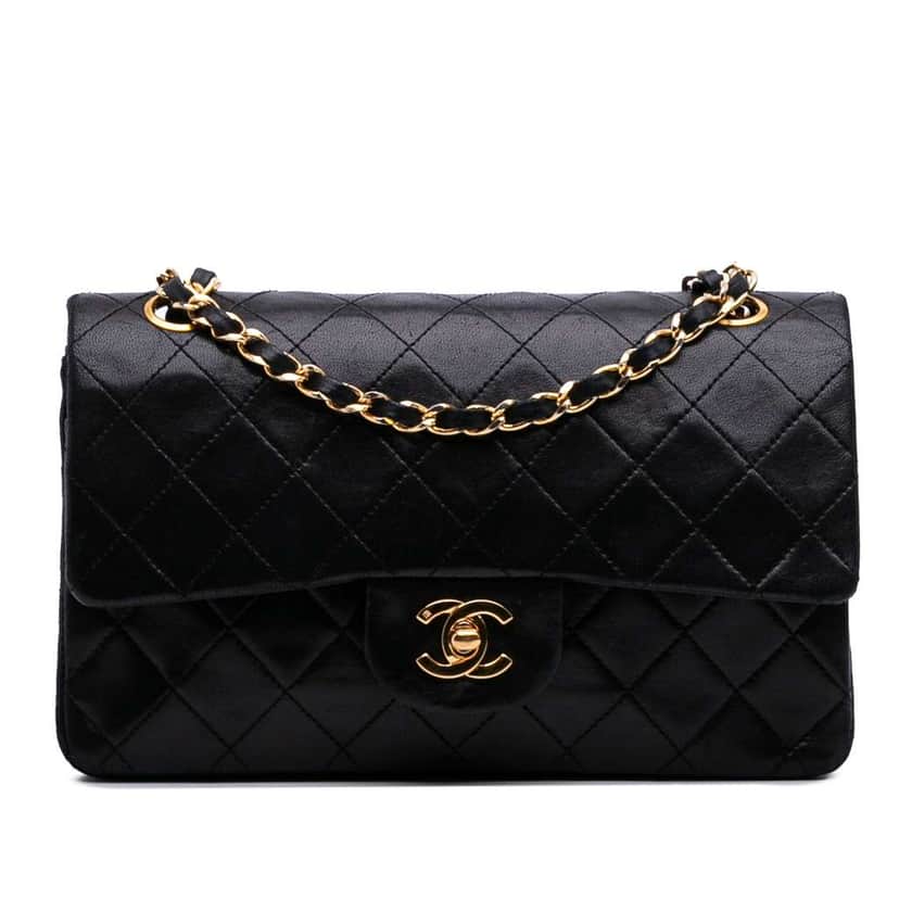 Chanel Small Classic Lambskin Double Flap Black Leather Good condition - Front View