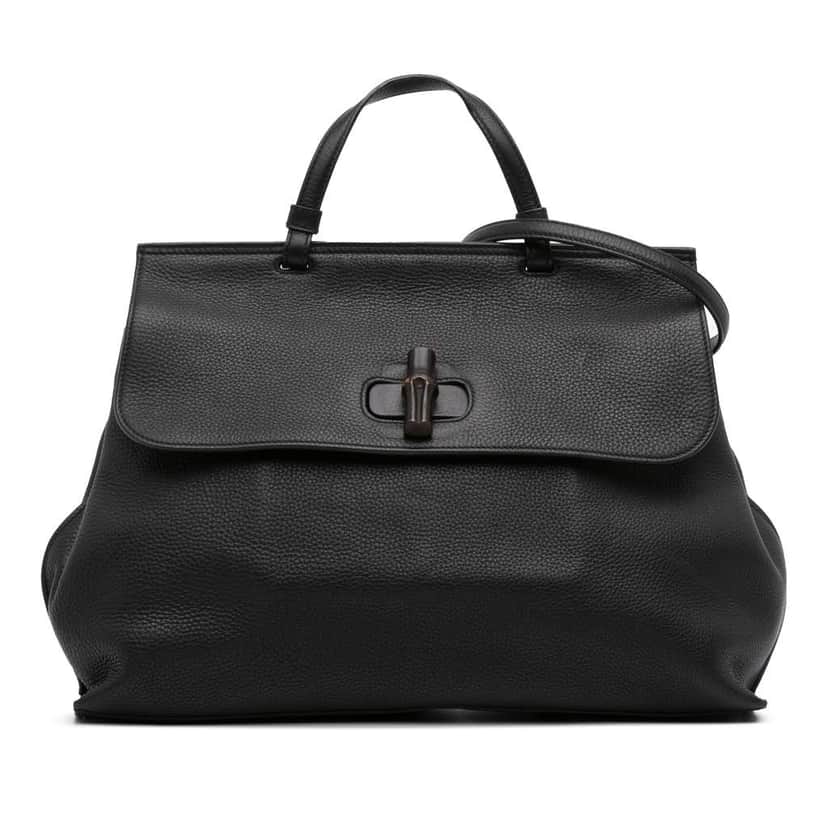 Gucci Large Leather Bamboo Daily Satchel Black Leather Good condition - Front View