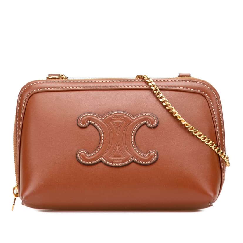 Celine Smooth Calfskin Cuir Triomphe Clutch on Chain Brown Leather Good condition - Front View
