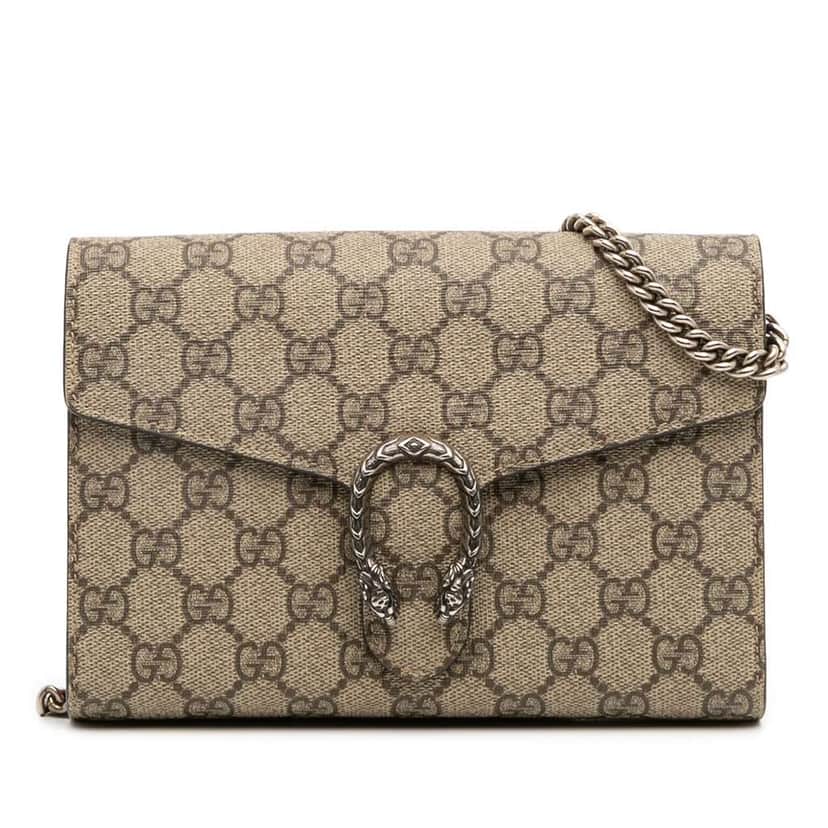 Gucci GG Supreme Dionysus Chain Wallet Brown Canvas Good condition - Front View