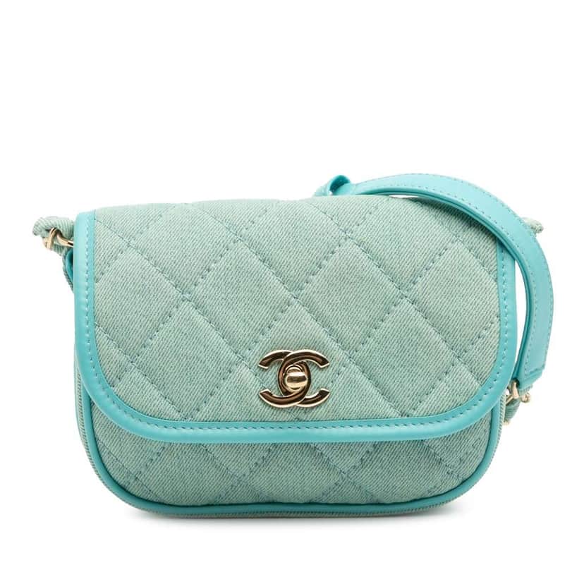 Chanel Mini CC Quilted Denim Messenger Flap Blue Denim Good condition - Front View