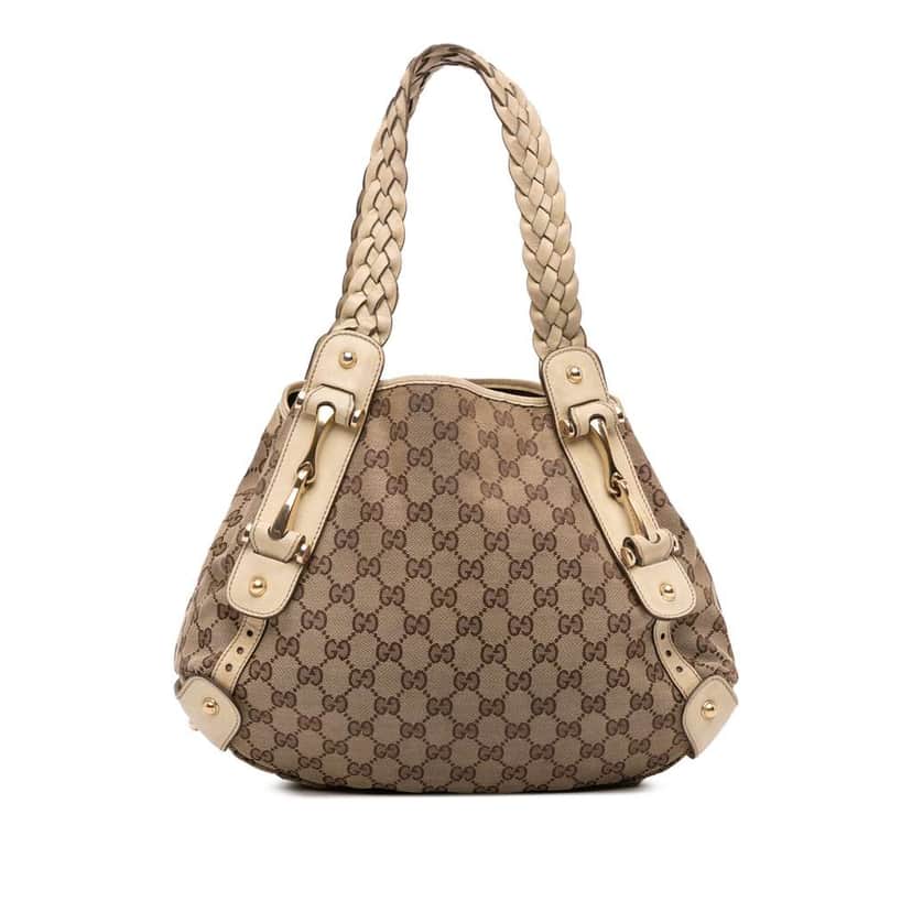 Gucci Small GG Canvas Horsebit Pelham Shoulder Bag Brown Canvas Good condition - Front View