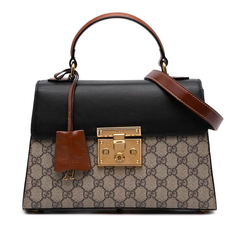 Gucci Small GG Supreme Padlock Satchel Brown Canvas Good condition - Front View