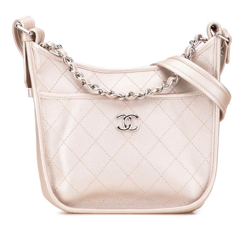 Chanel Metallic Calfskin Quilted Jungle Stroll Hobo Gold Leather Good condition - Front View