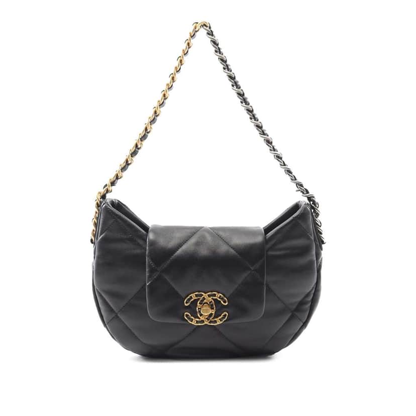 Chanel Lambskin 19 Chain Hobo Black Leather Good condition - Front View