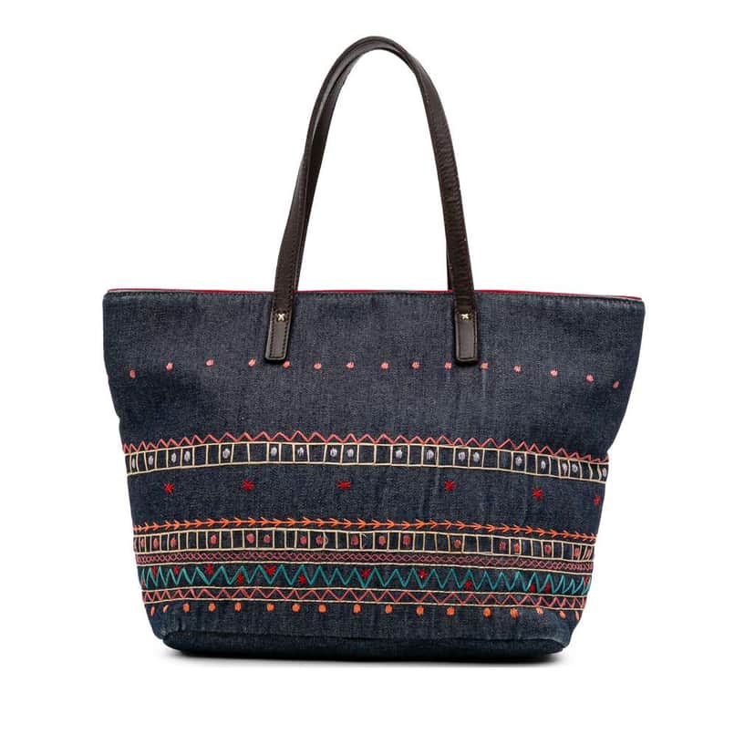 Burberry Embroidered Denim Tote Blue Denim Good condition - Front View