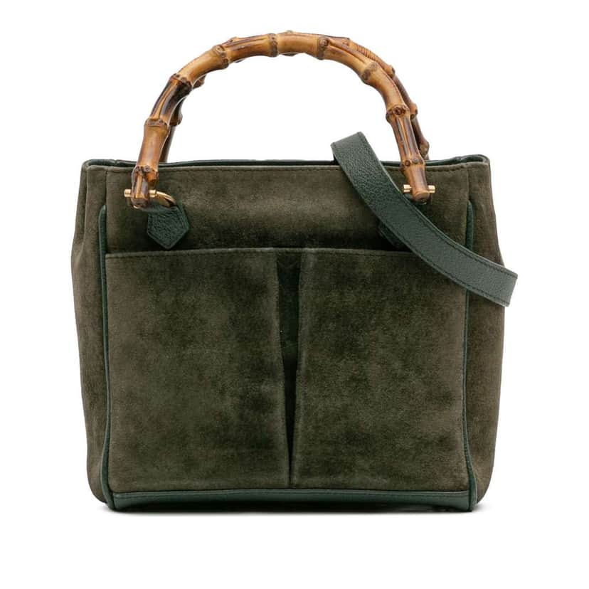 Gucci Suede Bamboo Satchel Green Leather Good condition - Front View