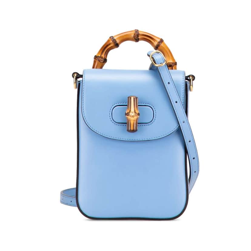 Gucci Mini Calfskin Bamboo Top Handle Bag Blue Leather Good condition - Front View