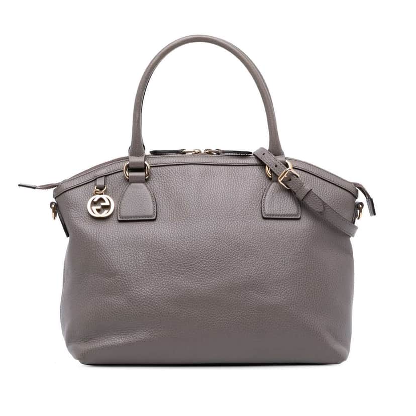 Gucci Medium Leather GG Charm Dome Satchel Grey Leather Good condition - Front View