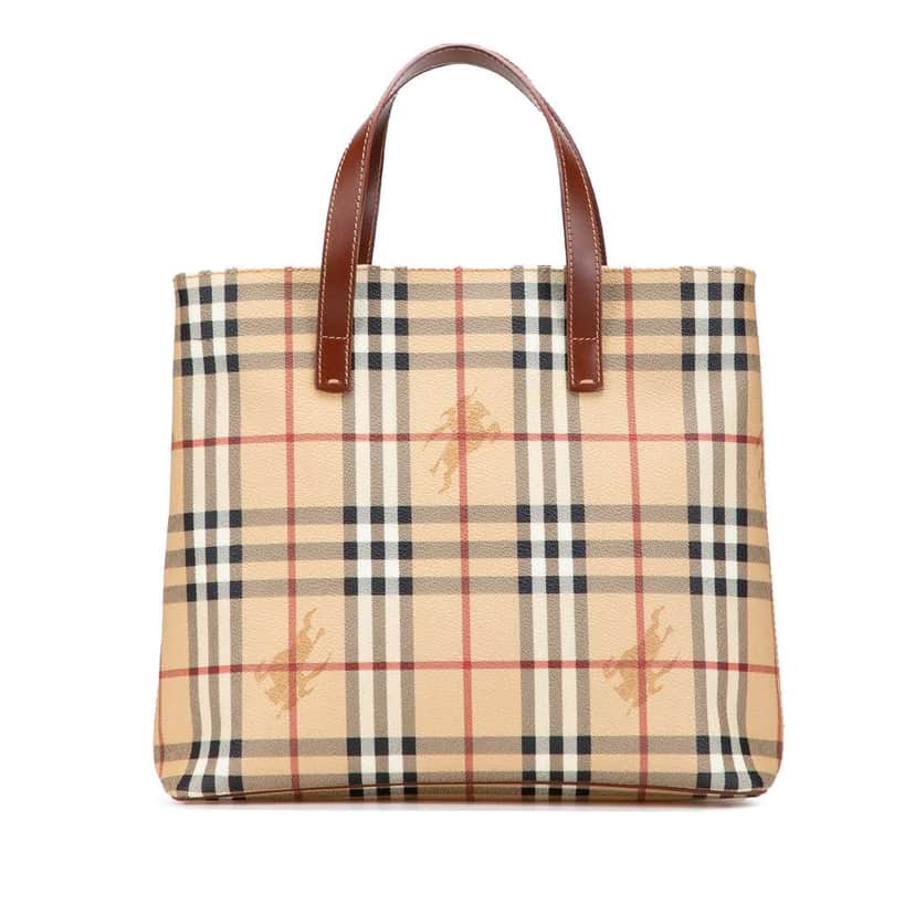Burberry Haymarket Check Coated Canvas Tote Brown Canvas Good condition - Front View