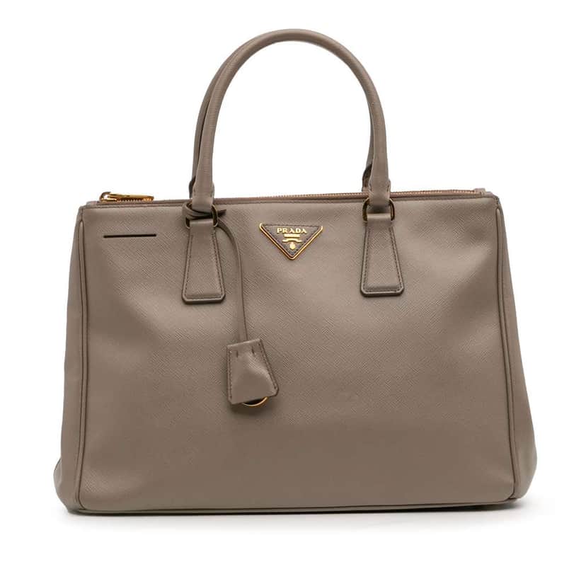 Prada Medium Saffiano Lux Galleria Double Zip Satchel Grey Leather Good condition - Front View
