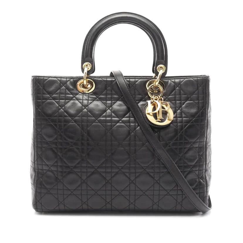 Dior Large Lambskin Cannage Lady Dior Black Leather Good condition - Front View