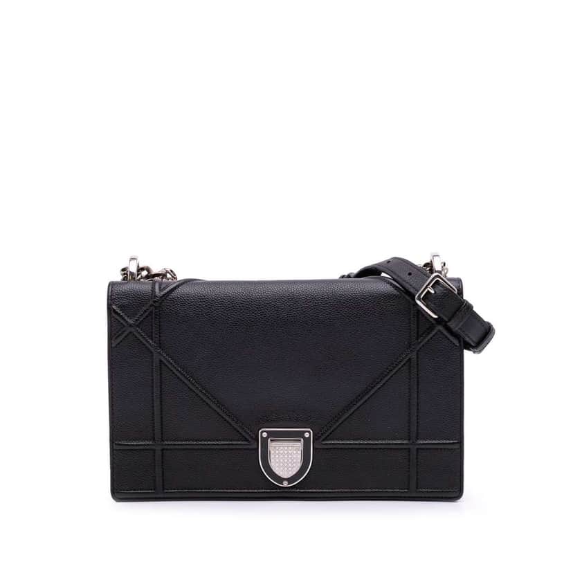 Dior Medium Grained Calfskin Diorama Flap Black Leather Good condition - Front View