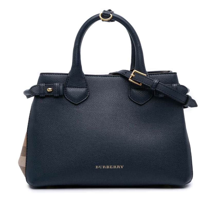 Burberry Medium Leather and House Check Banner Satchel Blue Leather Good condition - Front View