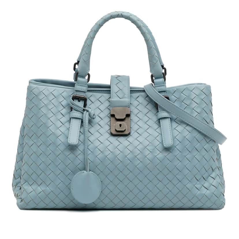Bottega Veneta Small Nappa Intrecciato Roma Satchel Blue Leather Good condition - Front View