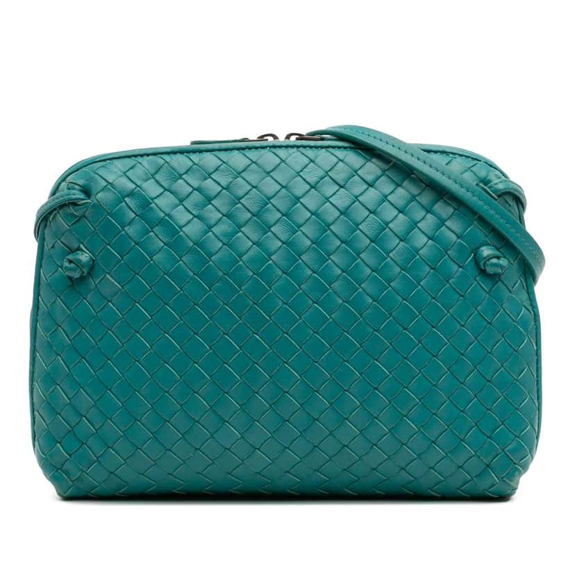 Bottega Veneta Nappa Intrecciato Nodini Crossbody Blue Leather Good condition - Front View