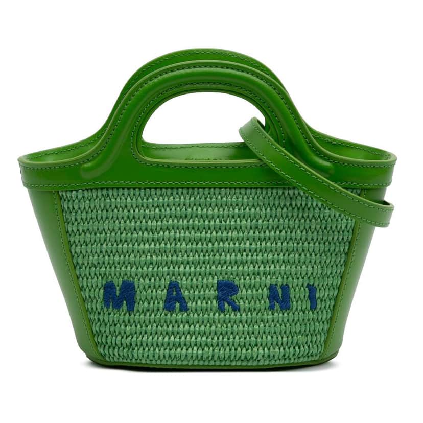 Marni Micro Leather and Raffia Cotton Emroidered Tropicalia Bag Green Cotton Good condition - Front View