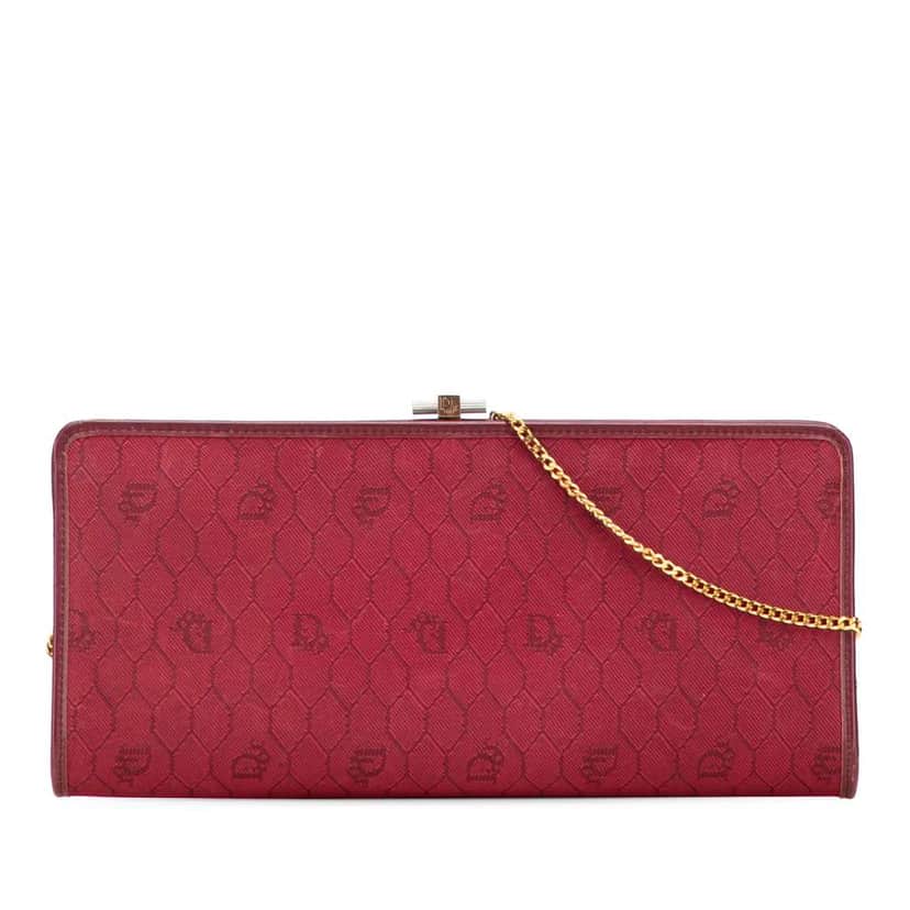 Dior Honeycomb Canvas Clutch With Chain Red Canvas Good condition - Front View
