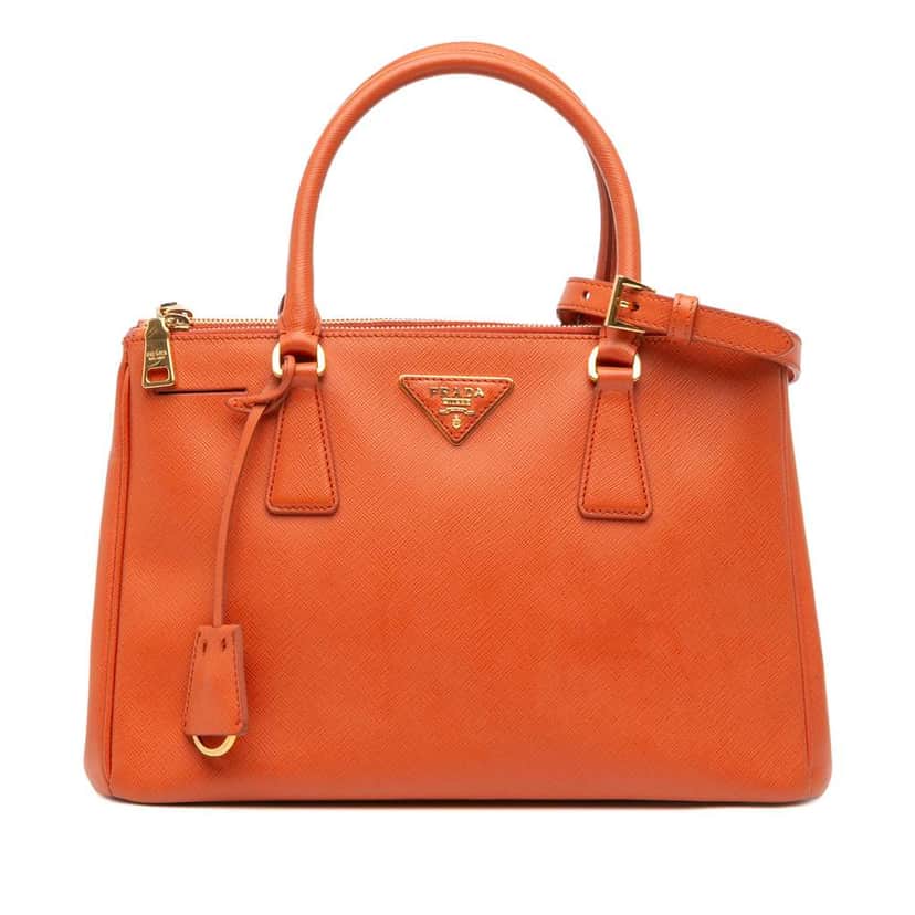 Prada Medium Saffiano Lux Galleria Double Zip Satchel Orange Leather Good condition - Front View