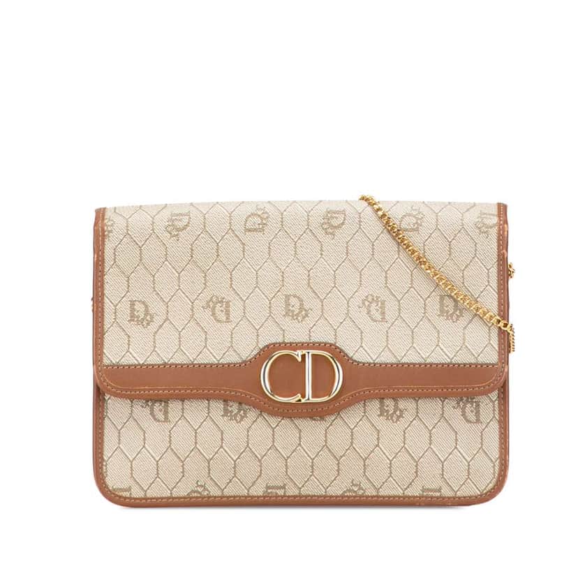 Dior Honeycomb Coated Canvas Chain Crossbody Brown Canvas Good condition - Front View