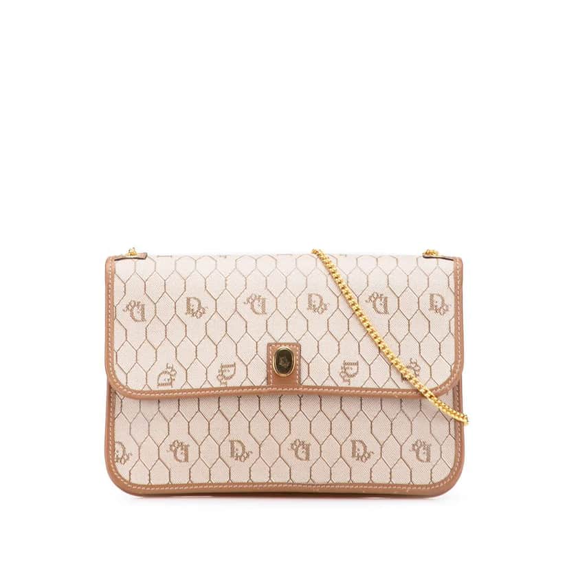 Dior Honeycomb Coated Canvas Chain Crossbody Brown Canvas Good condition - Front View