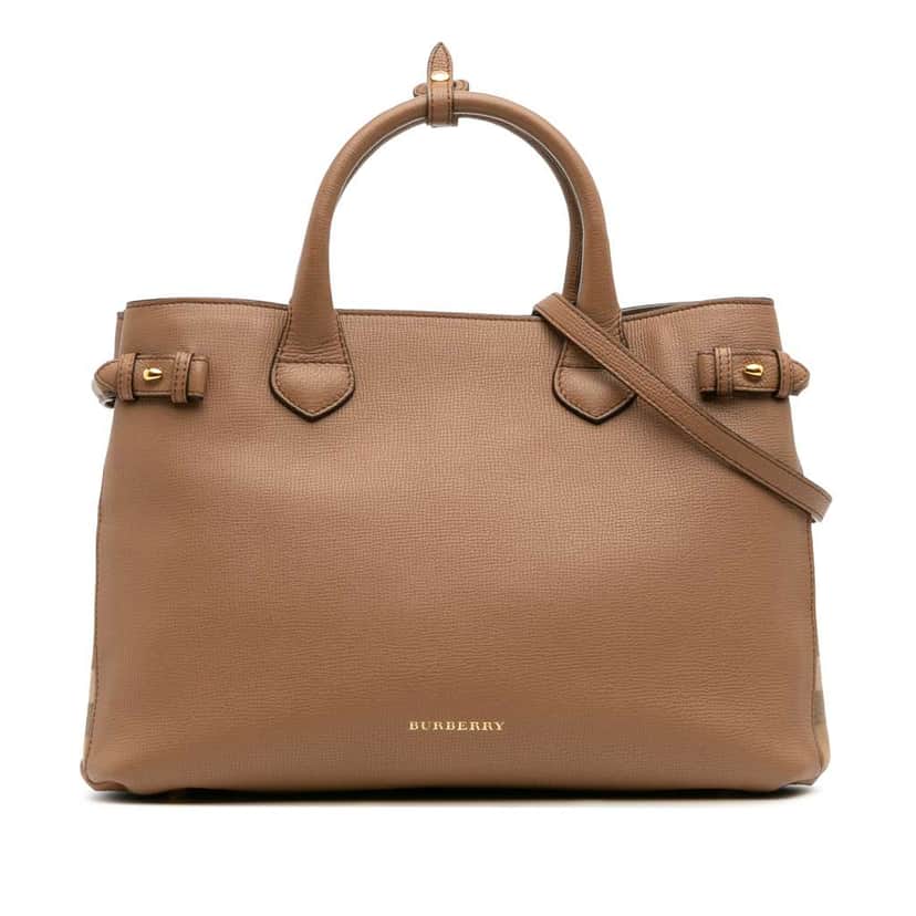 Burberry Medium Leather and House Check Banner Satchel Brown Leather Good condition - Front View