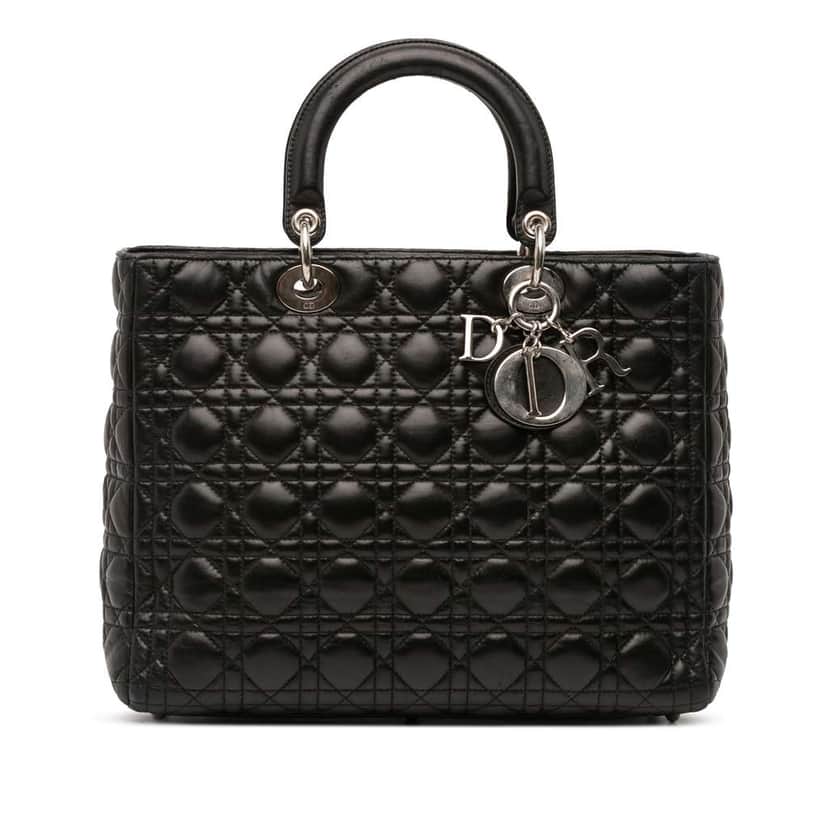 Dior Large Lambskin Cannage Lady Dior Black Leather Good condition - Front View