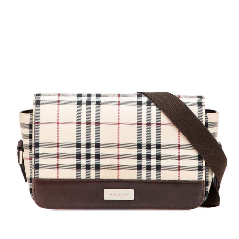 Burberry House Check Canvas Flap Crossbody Brown Canvas Good condition - Front View
