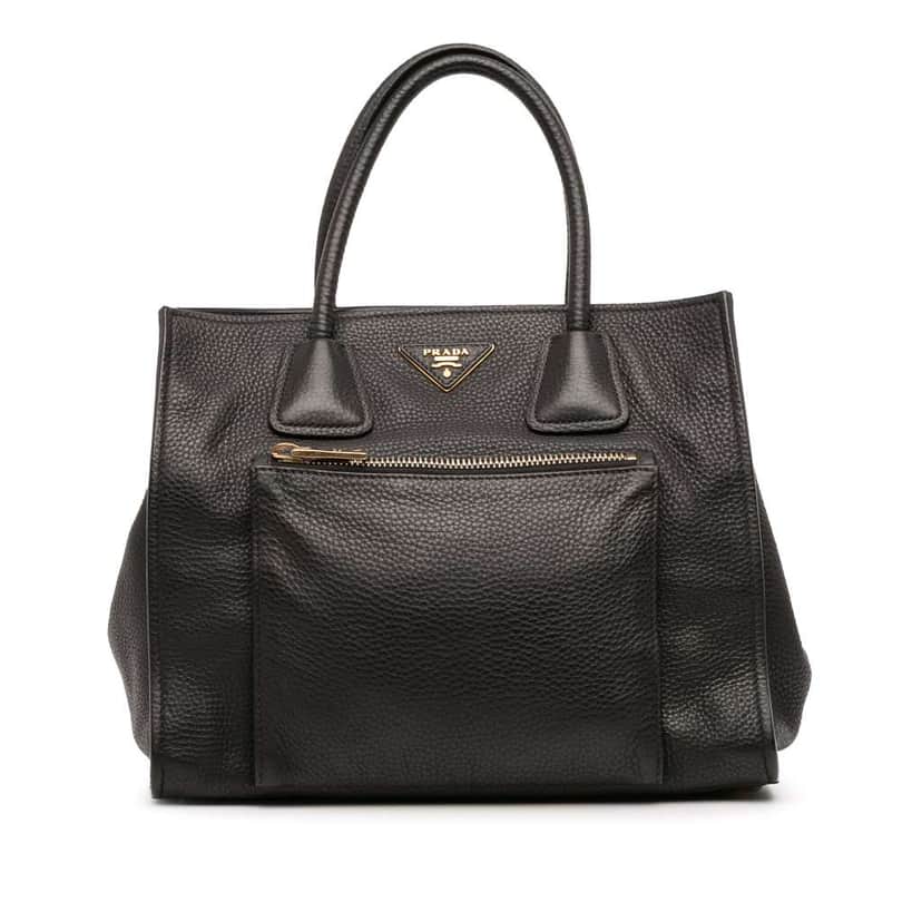 Prada Vitello Daino Front Pocket Tote Black Leather Fair condition - Front View