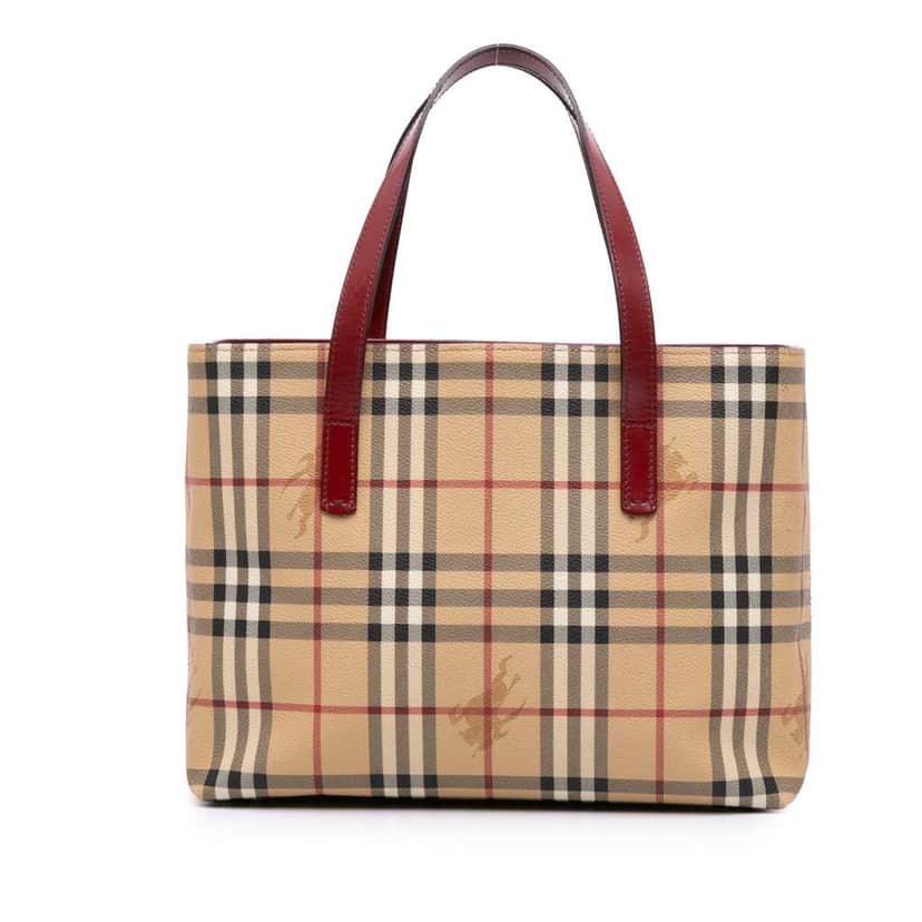 Burberry Haymarket Check Coated Canvas Tote Brown Canvas Good condition - Front View
