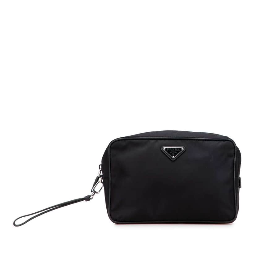 Prada Saffiano Trimmed Tessuto Clutch Black Good condition - Front View