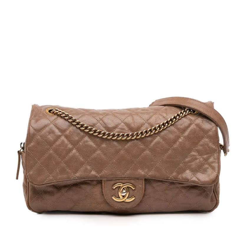 Chanel Large Quilted Caviar Shiva Flap Brown Leather Good condition - Front View