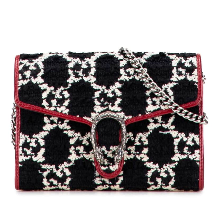 Gucci GG Tweed Dionysus Wallet on Chain Black Tweed Good condition - Front View