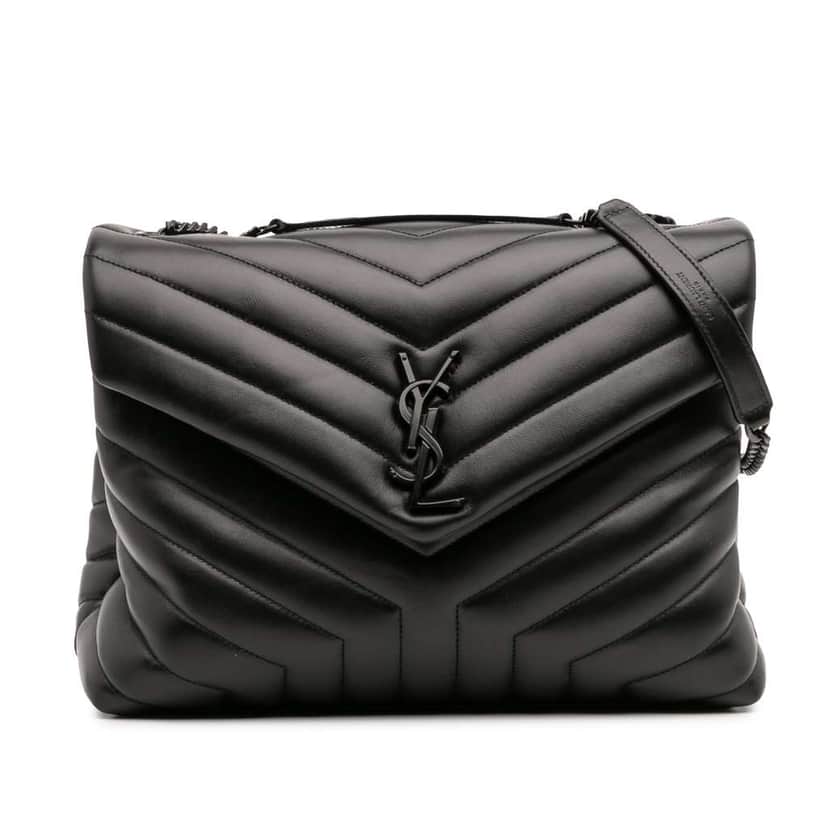 Saint Laurent Medium Matelasse Leather Monogram Monochrome Loulou Shoulder Bag Black Leather Good condition - Front View
