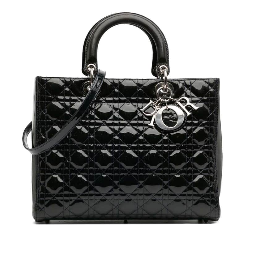 Dior Large Patent Cannage Lady Dior Blue Leather Good condition - Front View