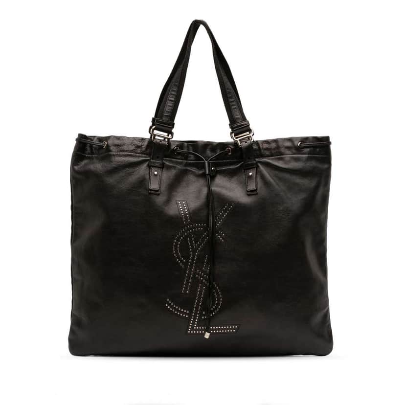 Saint Laurent Calfskin Studded Kahala Sac Tote Black Leather Good condition - Front View