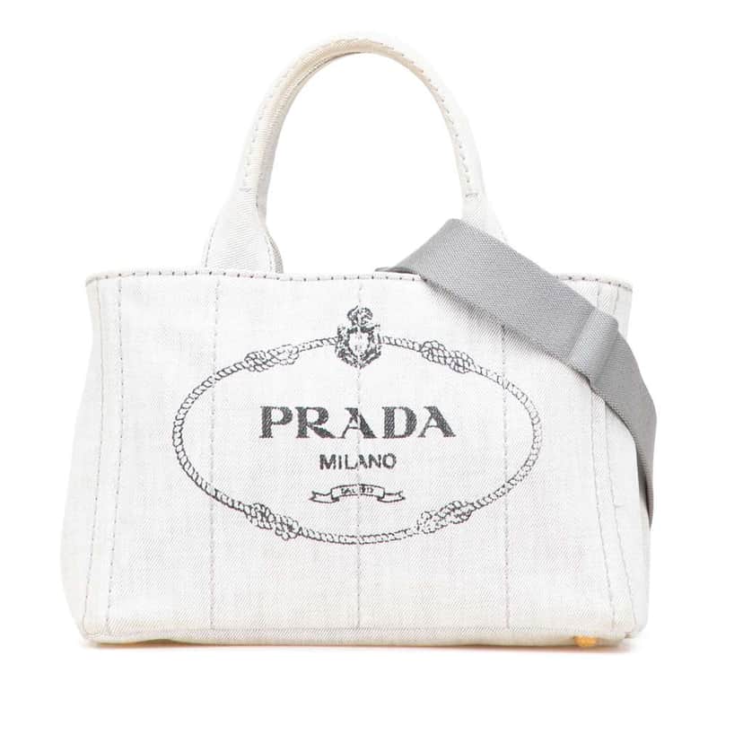 Prada Small Denim Canapa Logo Satchel Grey Denim Good condition - Front View