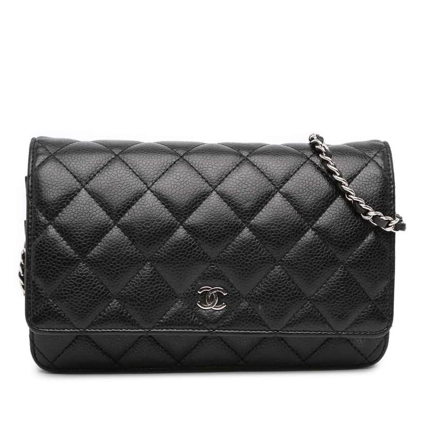 Chanel CC Quilted Caviar Wallet on Chain Black Leather Good condition - Front View