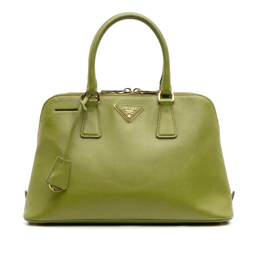 Prada Medium Saffiano Lux Promenade Satchel Green Leather Good condition - Front View