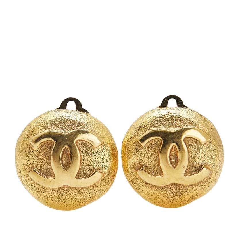 Chanel Gold Plated CC Clip On Earrings Gold Metal Good condition - Front View