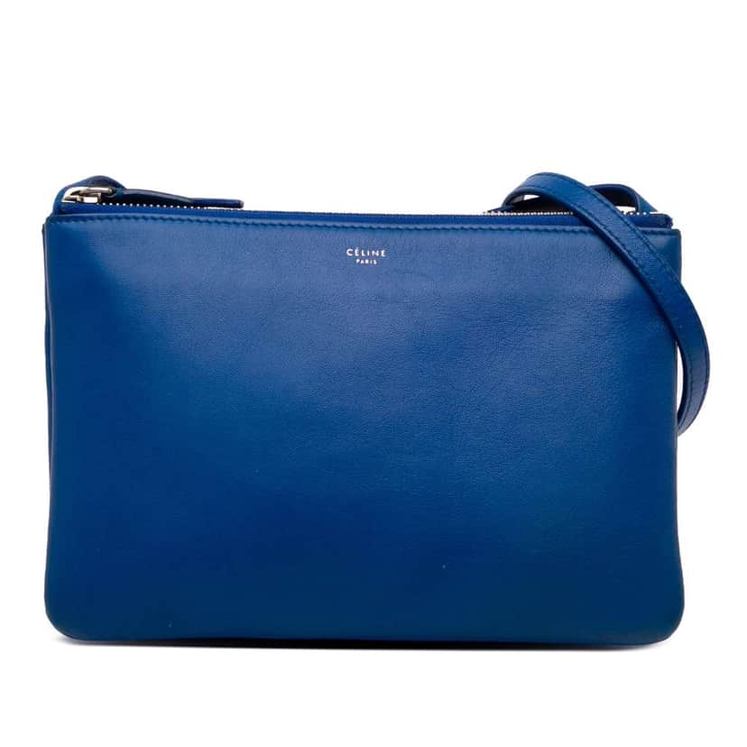 Celine Small Lambskin Trio Crossbody Blue Leather Fair condition - Front View