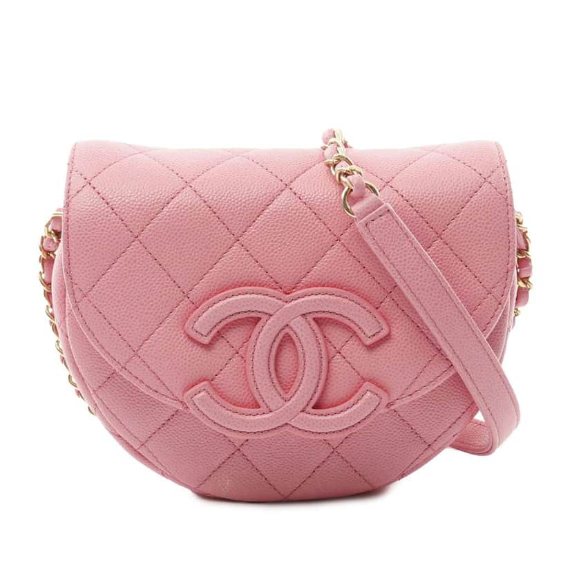 Chanel Mini Quilted Caviar CC Messenger Flap Pink Leather Good condition - Front View