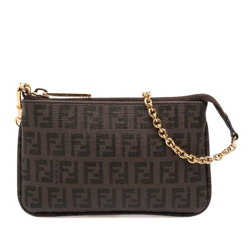 Fendi Zucchino Spalmati Chain Pochette Brown Canvas Good condition - Front View