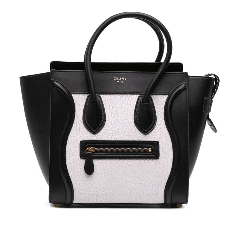 Celine Micro Bicolor Leather Luggage Tote White Leather Good condition - Front View