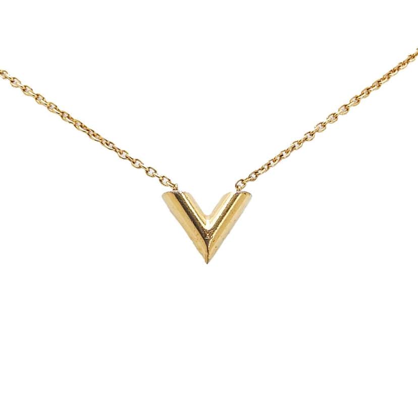 Louis Vuitton Gold Plated Essential V Necklace Gold Metal Very good condition - Front View