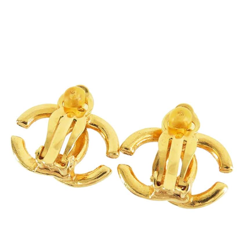 Chanel Gold Plated CC Clip on Earrings Gold Metal Good condition - Front View