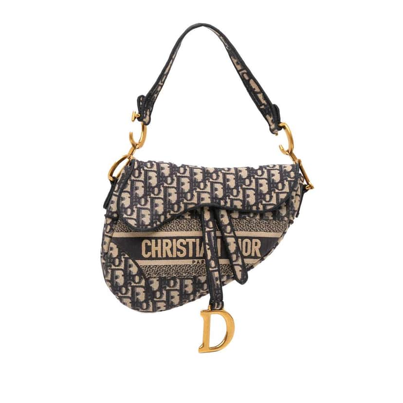 Dior Oblique Embroidered Canvas Saddle Bag Blue Canvas Good condition - Front View