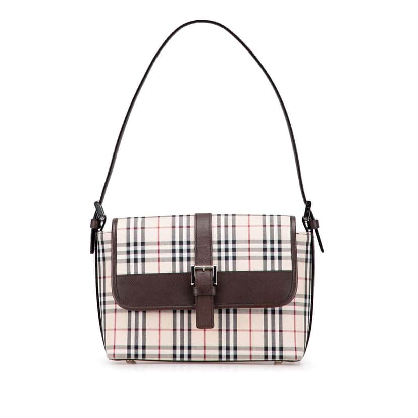 Burberry House Check Canvas Flap Shoulder Bag Brown Canvas Good condition - Front View