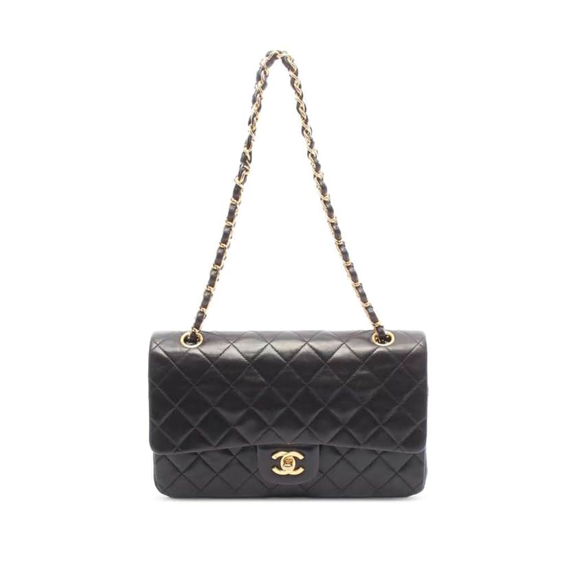 Chanel Medium Classic Lambskin Double Flap Black Leather Good condition - Front View